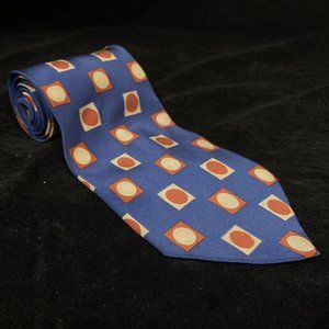 Hugo Boss Silk Tie Blue With Red & White Geometric Shape Classic Size